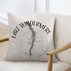 Cushion with Windermere map and compass design, reads "Lake Windermere England".