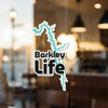Sticker with teal lake outline and text "Barkley Life" and "Lake Lodge Media LLC"