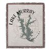 Lake Murray Oklahoma map design on a fringed woven blanket.