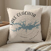 Decorative pillow with "Lake Ouachita Arkansas" text and map graphic.