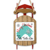 Wooden ornament shaped like a sled with "Merry Christmas From Little Turtle Lake".