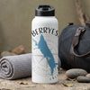 White water bottle with "BERRYESS" and a blue lake map overlay.