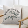 Pillow with "Mountain Island Lake North Carolina" map and compass design.