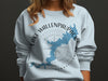 Light blue sweatshirt with compass and Lake Wallenpaupack, Pennsylvania map graphic.