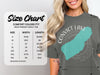 Comfort Colors 1717 heavyweight adult tee size chart with width and length measurements in inches.
