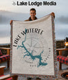 Woven throw blanket featuring a map of Lake Wateree, South Carolina, and compass rose.