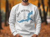 White sweatshirt with Lake Jackson Georgia map and compass graphic.