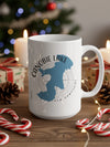 White mug with blue Canobie Lake shape and "New Hampshire" text.