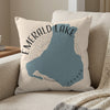 Pillow with map of Emerald Lake Canada, circular text around shape.