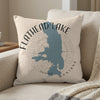 Flathead Lake Montana map and compass design on a textured pillow.
