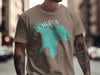 Brown t-shirt with turquoise Lake Huron map graphic and compass rose.
