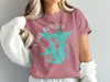 Pink t-shirt with Lake Casitas California graphic and compass rose design.