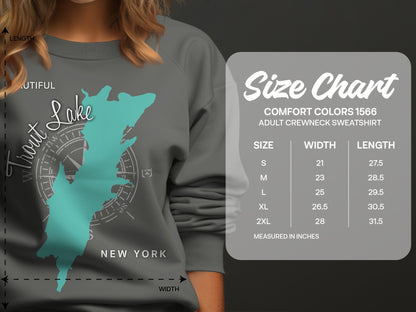 Size chart for Comfort Colors 1566 adult crewneck sweatshirt.