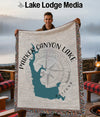 Parker Canyon Lake Arizona map on woven blanket held by man.