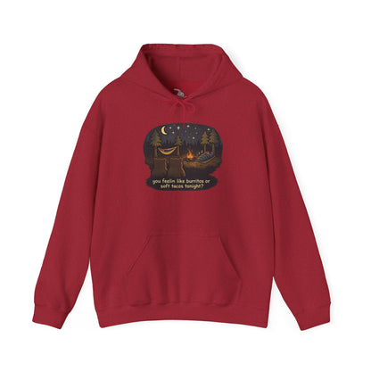 Campfire Bears Humor Hoodie, People in Sleeping Bags are Bear Burritos and Tacos Joke, Camping Hiking Smores Bonfire Apparel