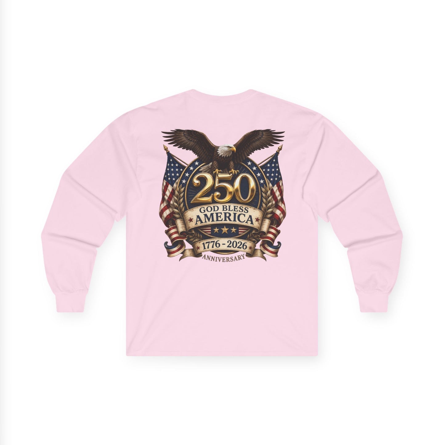 USA 250th Anniversary FREEDOM Long Sleeve Shirt | Front and Back Design | Patriotic July 4th Bald Eagle American Flag