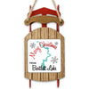 Sled-shaped ornament with "Merry Christmas FROM Bartlett Lake" and snowflakes.