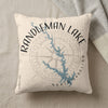 Pillow with "Randleman Lake North Carolina" text, lake outline, and compass rose.