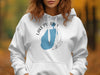 White hoodie with Lake Pulaski, Minnesota map graphic and compass detail.