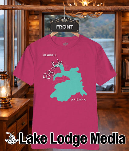 Pink t-shirt with "Big Lake ARIZONA" and a turquoise lake outline.