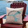 Nantahala Lake map design on a beige pillow with a compass rose.