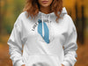 White hoodie with a blue Lake Mohave graphic and compass rose design.