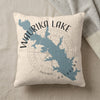 Pillow with blue Waurika Lake map graphic and "Oklahoma" text.