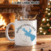 White mug with "Whiskeytown Lake California" and lake outline design.