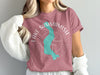 Dusty rose t-shirt with teal Lake Sammamish map and compass graphic.
