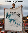 Fringed throw blanket featuring a teal map of Percy Priest Lake and "Tennessee" text.