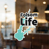 Folsom Life sticker with lake outline and copyright Lake Lodge Media LLC.