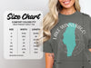 Comfort Colors 1717 heavyweight adult tee size chart with width and length measurements.