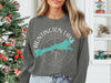 Charcoal crewneck sweatshirt with Huntington Lake California map and compass graphic.