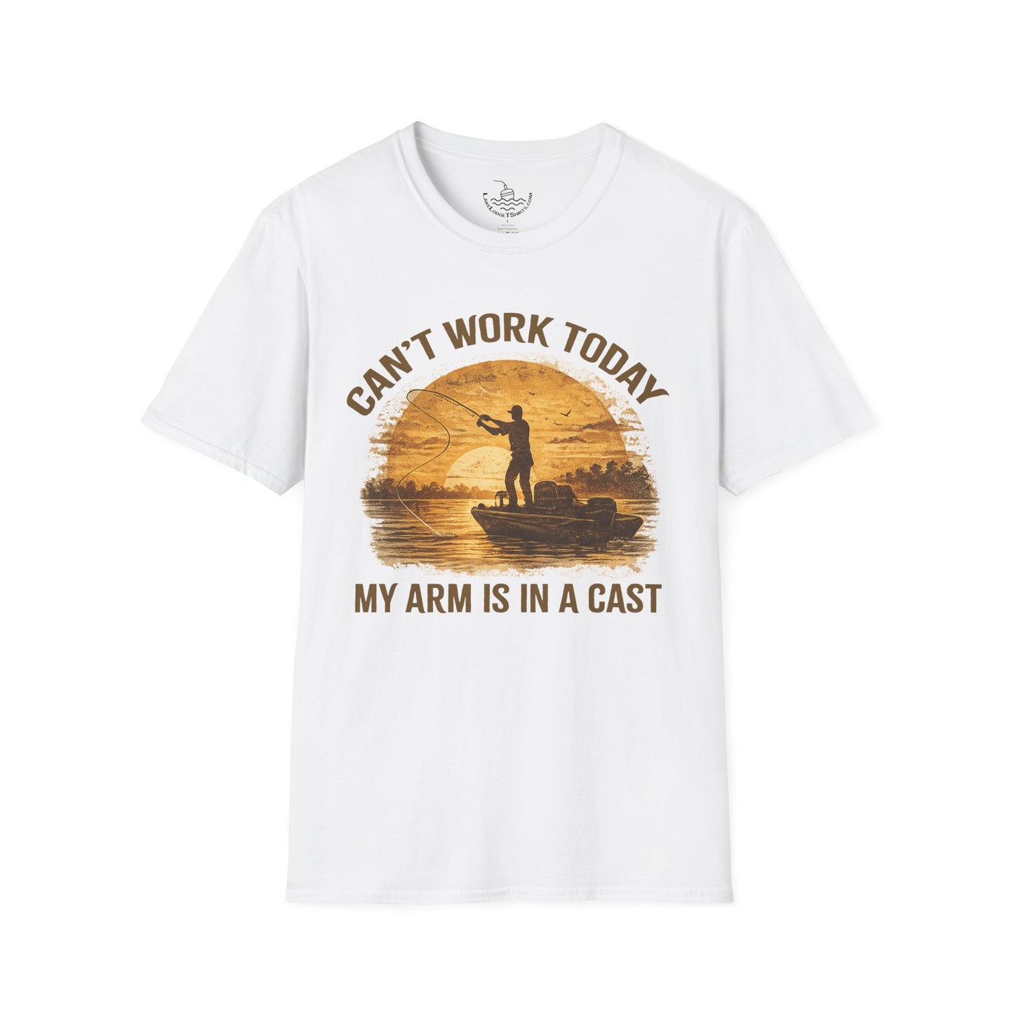 Can't Work Today My Arm Is In A Cast T-Shirt | Funny Fishing Shirt Sunset Design Gift for Anglers and Fisherman