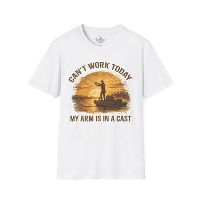 Can't Work Today My Arm Is In A Cast T-Shirt | Funny Fishing Shirt Sunset Design Gift for Anglers and Fisherman