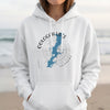 Oologah Lake Oklahoma map and compass graphic on a white hoodie.