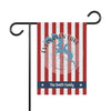 Garden flag with red and white stripes, Evergreen Lake map, and "The Smith Family" text.