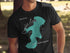 Black t-shirt with teal outline map of Canobie Lake, New Hampshire.