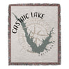Woven blanket featuring a map of Castaic Lake, California with a compass rose.