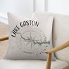 Throw pillow with Lake Gaston Virginia map and compass design.