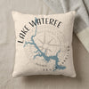 Pillow with Lake Wateree map, compass rose, and text "South Carolina."