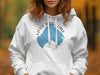 White hoodie with a blue map graphic and text "Little Turtle Lake Minnesota".