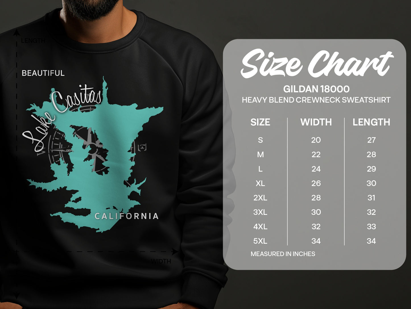 Lake Casitas California Map Design T-Shirt or Sweatshirt