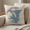 Cushion with blue Lake Casitas map outline and "Lake Casitas California" text.
