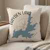 Hayden Lake Idaho map design on a light-colored throw pillow.