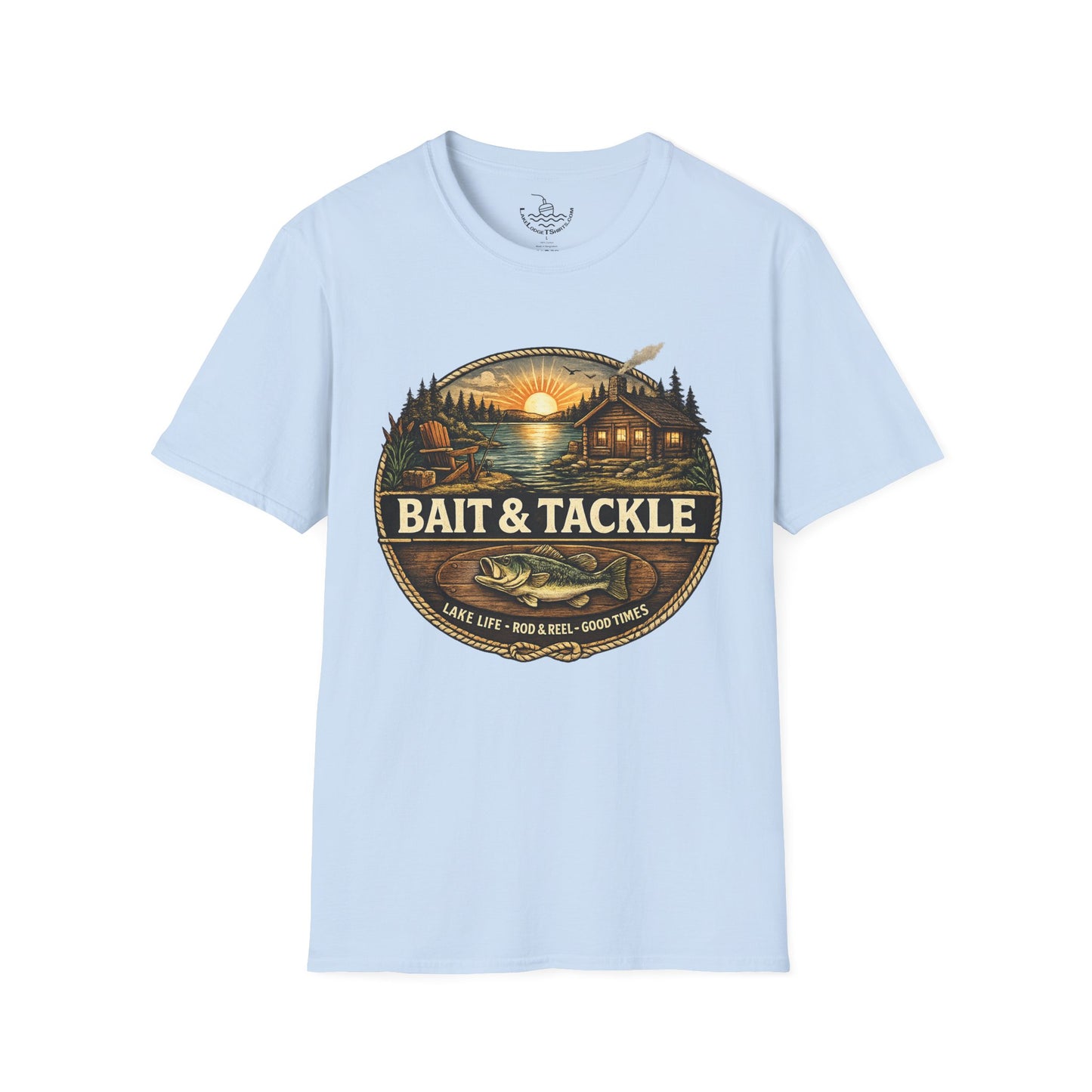 Bait & Tackle Fishing Lake Life T-Shirt | Rustic Lodge Cabin Mounted Bass Fishing Themed Bait Store Shirt