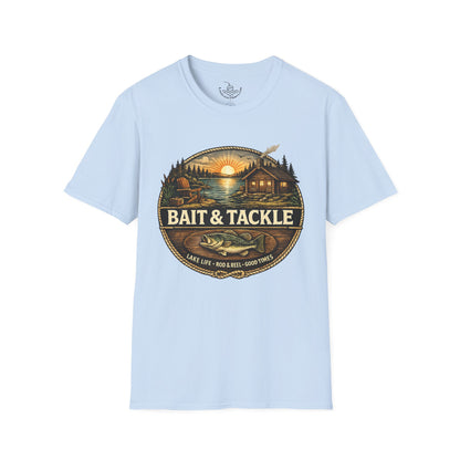 Bait & Tackle Fishing Lake Life T-Shirt | Rustic Lodge Cabin Mounted Bass Fishing Themed Bait Store Shirt