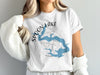 White t-shirt with Spoon Lake Illinois map and compass graphic.
