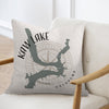 Pillow with Kaw Lake, Oklahoma map design and compass rose graphic.