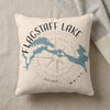 Cream pillow with Flagstaff Lake map design and "MAINE" text.